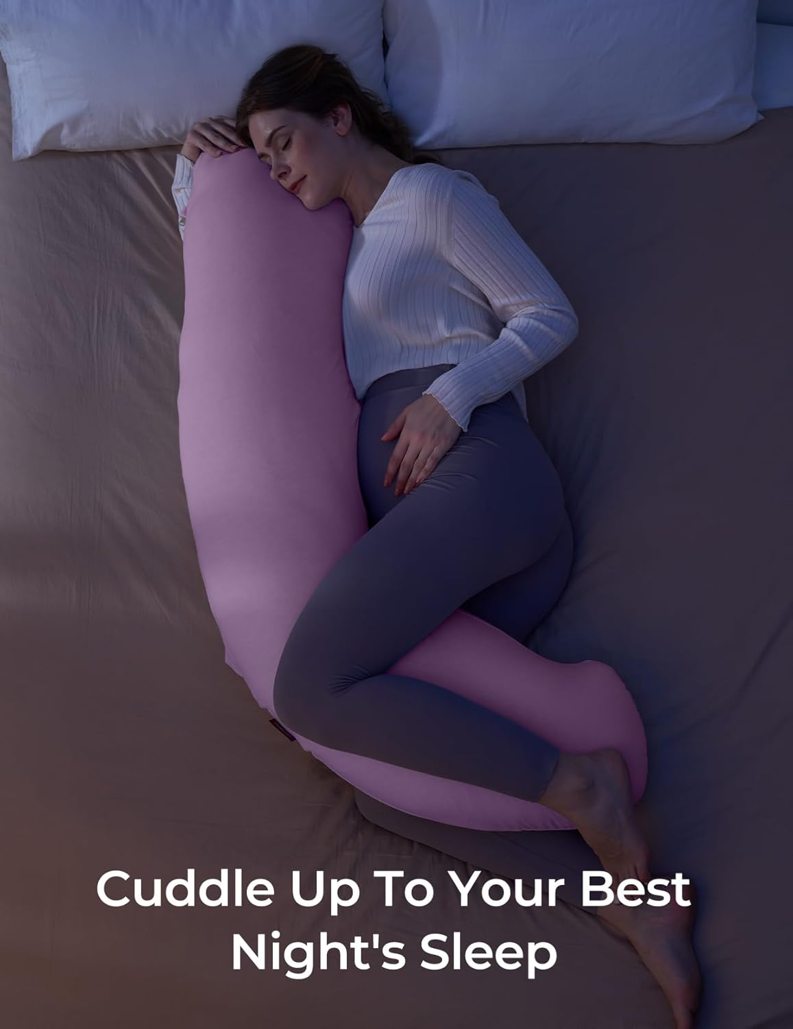 Momcozy Body Pillow for Pregnancy, J Shaped Pregnancy Pillows for Side Sleeping, Soft Maternity Pillow with Jersey Cotton Cover for Head Ne…