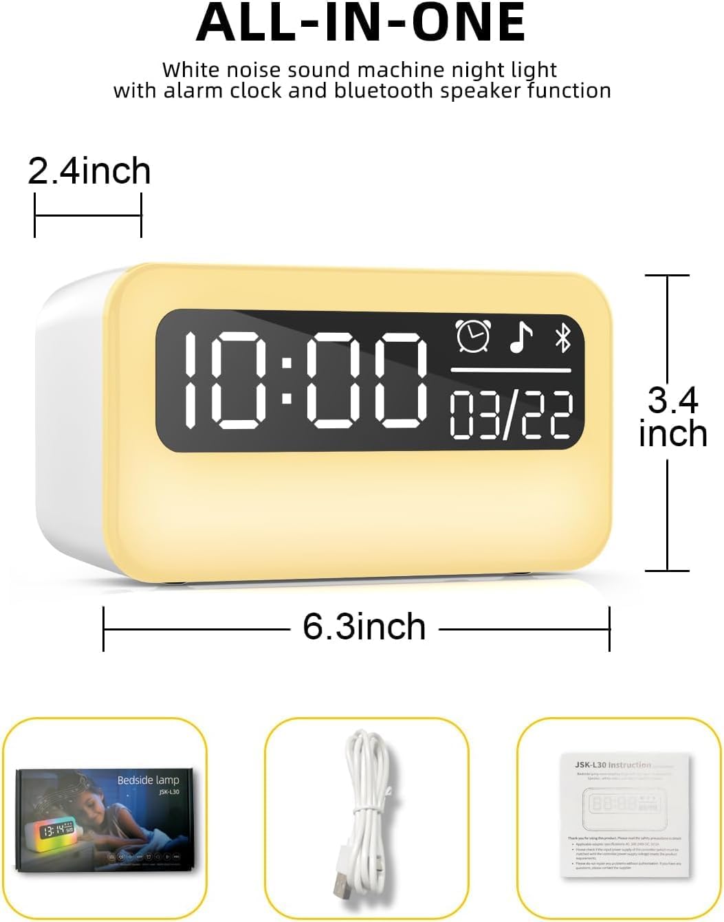 4-IN-1 LED Night Light for Kids Adult, White Noise Sound Machine with 24 Soothing Sounds, Portable Rechargeable Adjustable Night Light…