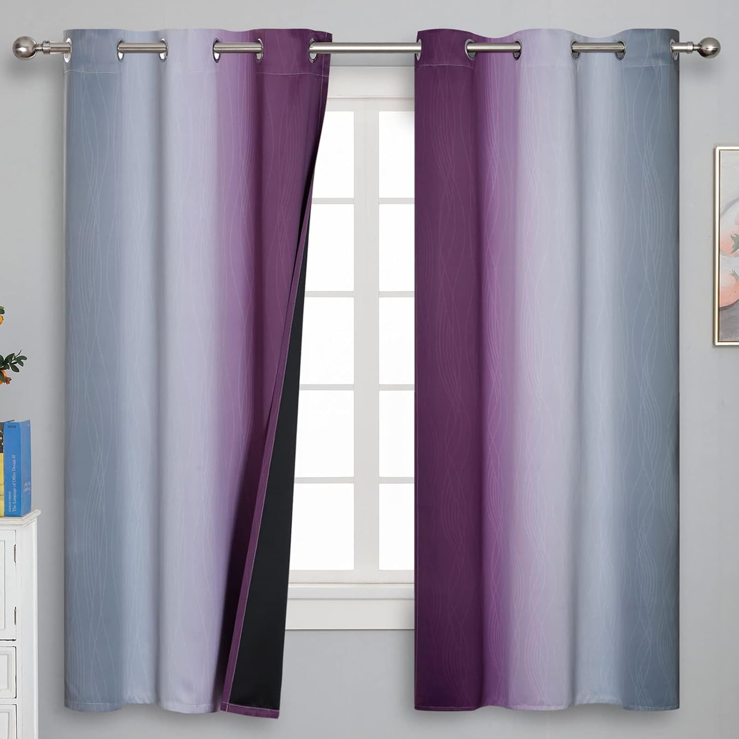 Estelartextiler Ombre Purple and Gray Blackout Curtains 63 Inch Length 2 panels, Full Room Darkening Grommet Thermal Insulated Gradient Dra…