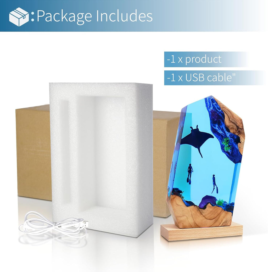 Epoxy Resin Lamp, Ocean Night Light, Artistry Home Decor Bedside Nightlight, Unique Resin Lighting, Nightstand Decorations for Bedroom…