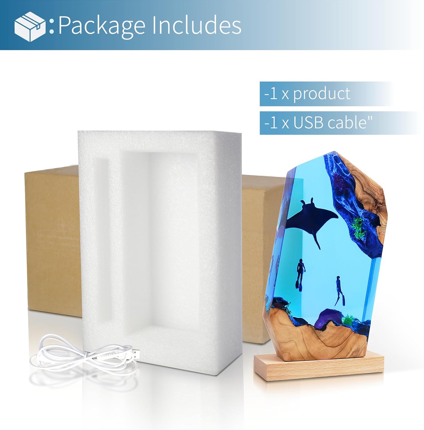 Epoxy Resin Lamp, Ocean Night Light, Artistry Home Decor Bedside Nightlight, Unique Resin Lighting, Nightstand Decorations for Bedroom…