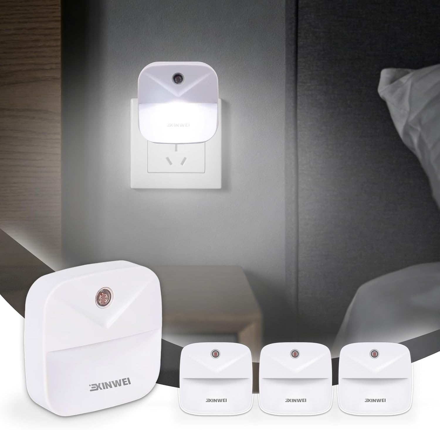 Night Lights Plug into Wall, Automatic LED Night Light with Dusk to Dawn Sensor, Modern V-Groove Design Square Night Lite for Hallway…