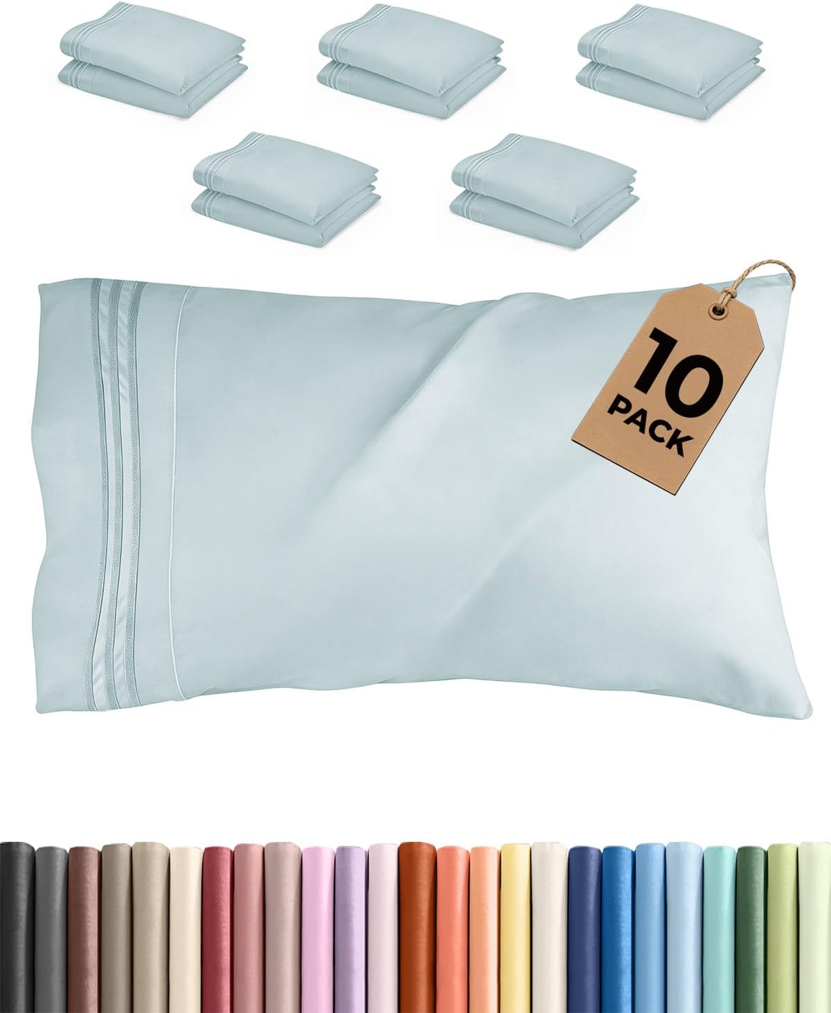 King Standard Pillow Cases Set of 10 - Ultra Soft Hotel Quality Pillowcase Covers - Comfy & Wrinkle Free - Shrink & Fade Resistant…