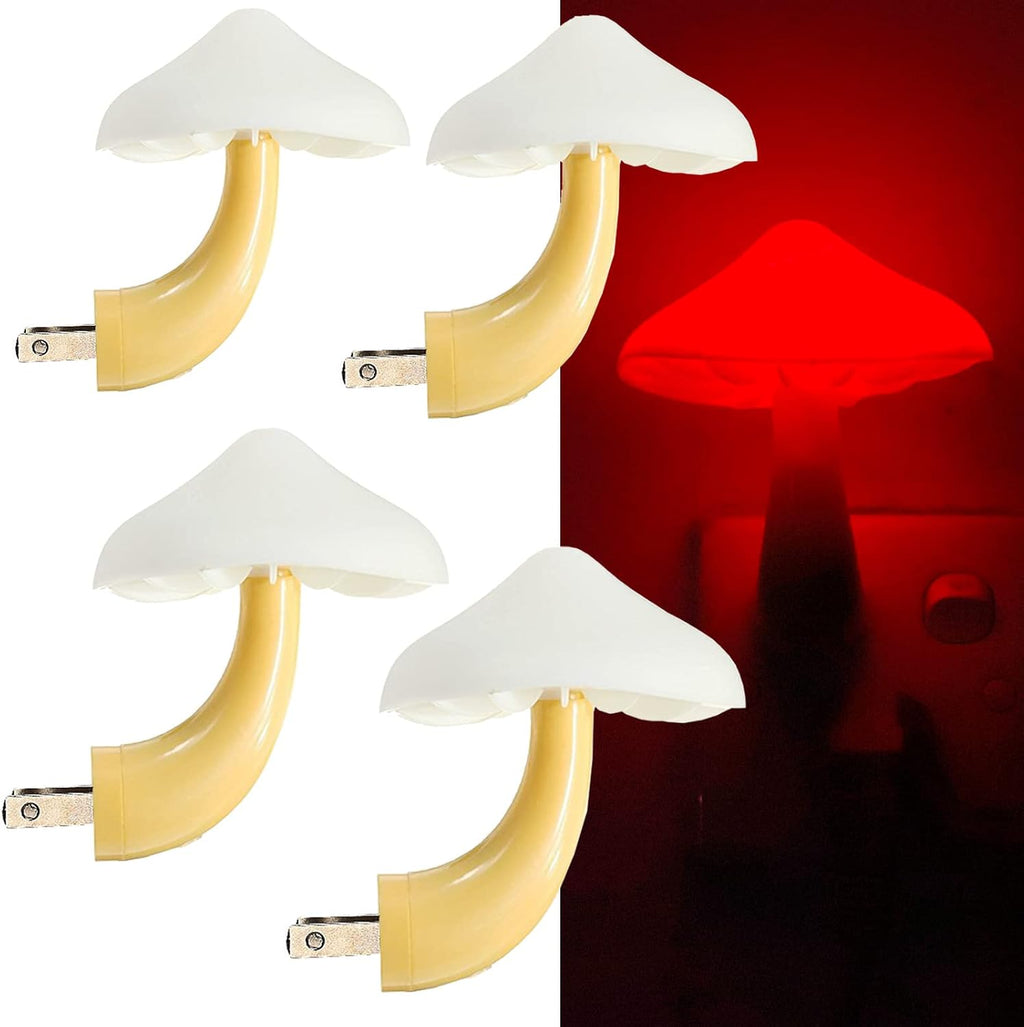 AUSAYE 4 Pack Plug in Night Light, Mushroom Light LED Nightlights for Kids, Adults, Bedroom, Bathroom, Hallway, Stairs, Kitchen Red