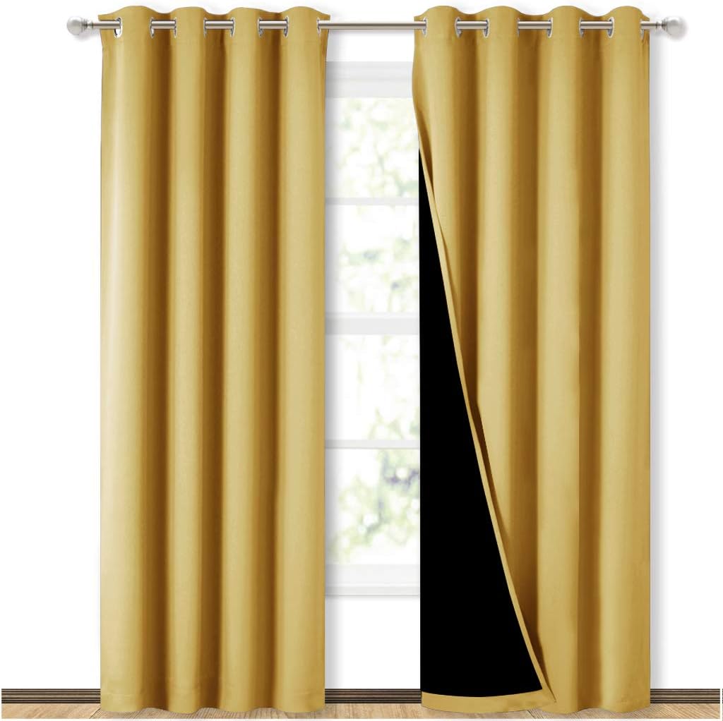 Nicetown 100% Blackout Window Curtain Panels, Heat and Cold Blocking Drapes with Black Liner for Nursery, 84 inches Drop Thermal Insulated…
