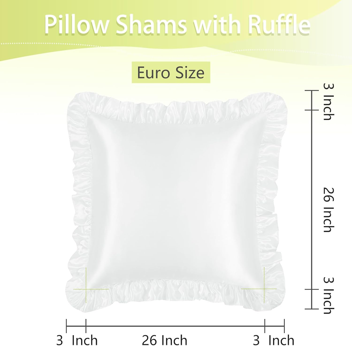 Homiest Ruffle Euro Sham Covers 26x26 Inch Set of 2, White Satin Pillow Shams with 3 Inch Wide Decorative Ruffled, European Square Satin…