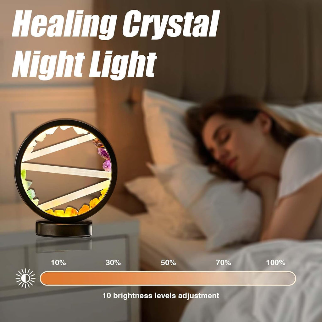 Runyangshi Crystal Table Lamp Night Light Natural Selenite & Colour Crystal Raw Stone Bedside Lamp with 3 Adjustable Light Colours Suitable…