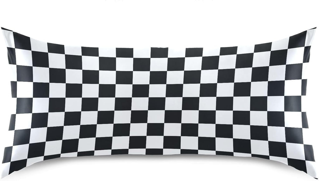 Checkerboard Plaid Print Pillow Covers Silk Pillowcase for Hair and Skin Soft Breathable Cooling Satin Pillowcase Queen Size Pillow Case…