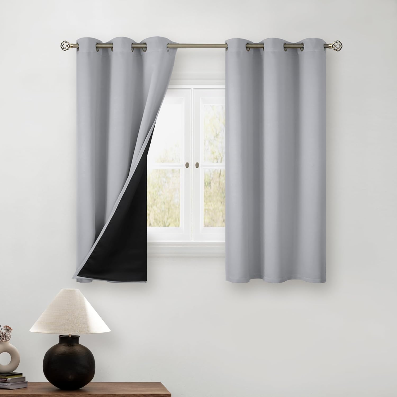 BGment Short 100% Blackout Curtains for Bedroom, Thermal Insulated Energy Efficiency Noise Reducing Grommet Curtains 54 Inch Length with Li…