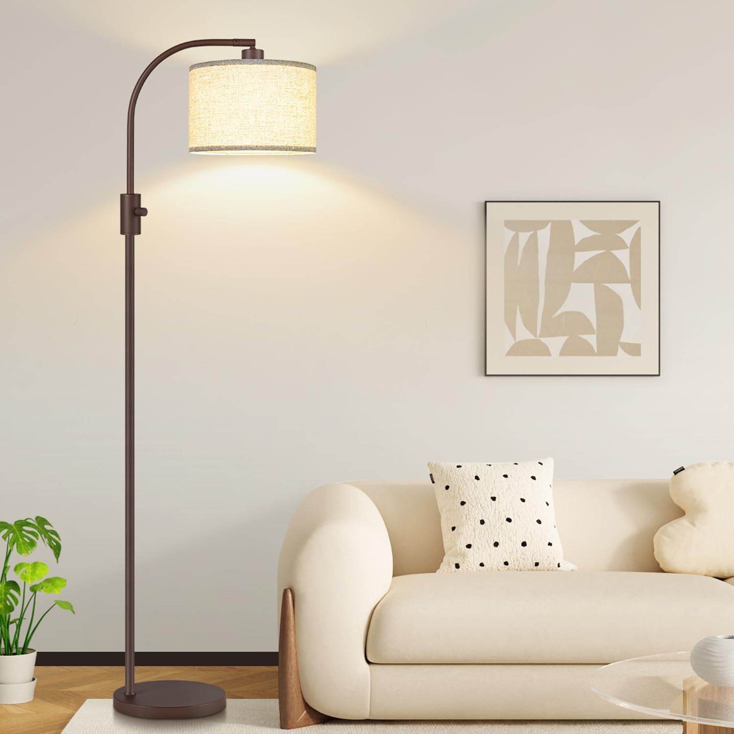 Nintiue Upgraded Modern Arc Dimmable Tall Standing Floor Lamp with Linen Shade, 1200 Lumens LED Bulb Included, for Living & Reading Room…
