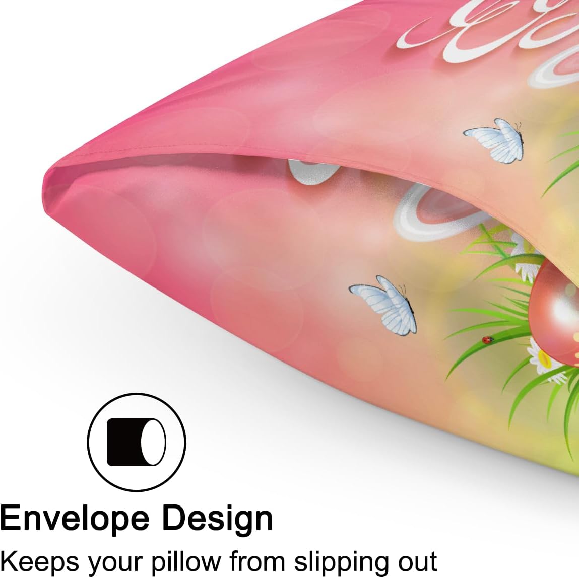 Happy Easter Satin Silk Pillowcase for Hair and Skin Pillow Cases Standard Size Soft Silk Pillow Case with Envelope Closure Print Satin…