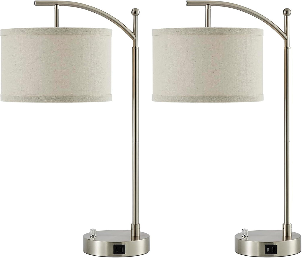 Table Lamp for Living Room Bedroom, 23.5" Table Lamps Set of 2 with USB C+A Ports, Bedside Lamps for Nightstand with Linen Lamp Shades, 2…