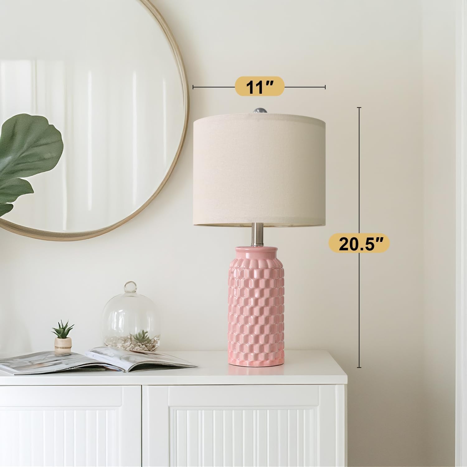 USumkky 20.5" Pink Table Lamps Set of 2, Modern Farmhouse Bedside Lamps - Ceramic Nightstand Lamps for Bedroom, Boho Living Room End…