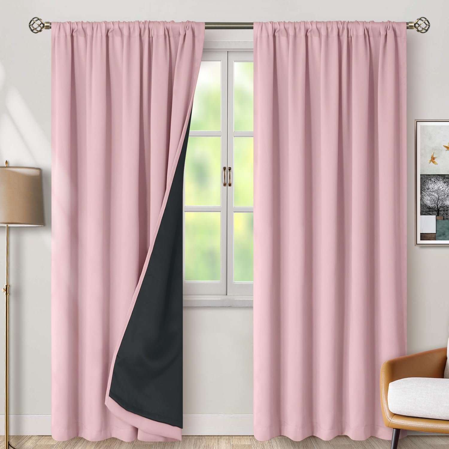 BGment Full Blackout Curtains with Thermal Insulation Liner Curtains 90 Inches Long, Rod Pocket and Back Tab Double Layer Room Darkening…