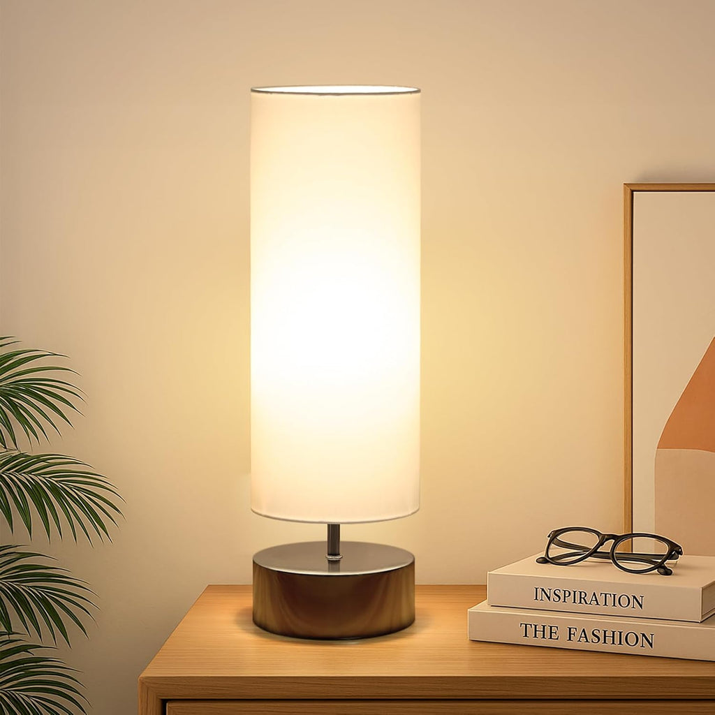 Touch Table Lamp, 3-Way Dimmable Modern Minimalist Accent Bedside Lamp with Cylinder Fabric Shade, Night Light Nightstand Desk Lamp for…