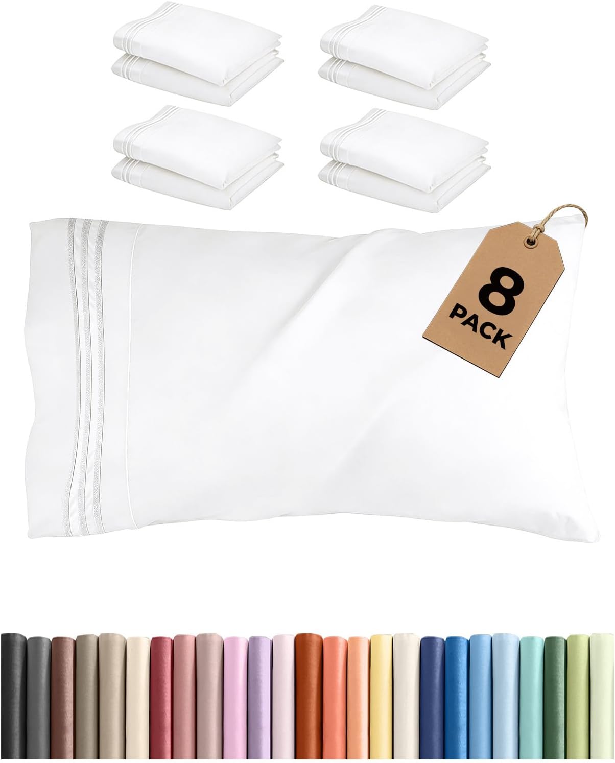 CGKUnlimited Queen Pillow Cases Set of 8 - Ultra Soft Hotel Quality Pillowcase Covers - Comfy & Wrinkle Free - Shrink, Stain & Fade Resista…