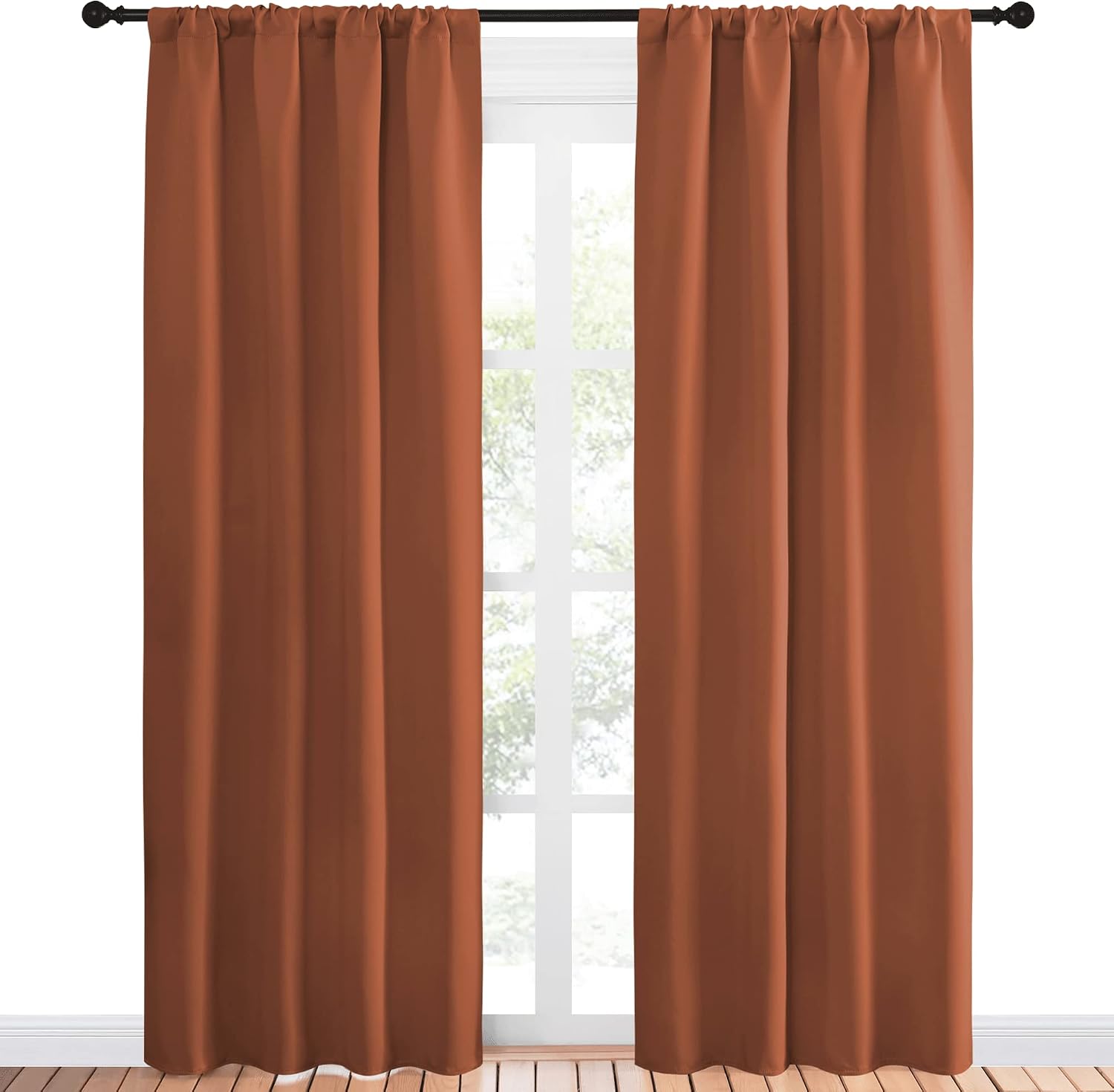 NICETOWN Blackout Curtains and Drapes - Thermal Insulated Solid Rod Pocket Blackout Draperies/Panels (Burnt Orange, 1 Pair, 42 by 84 inches)