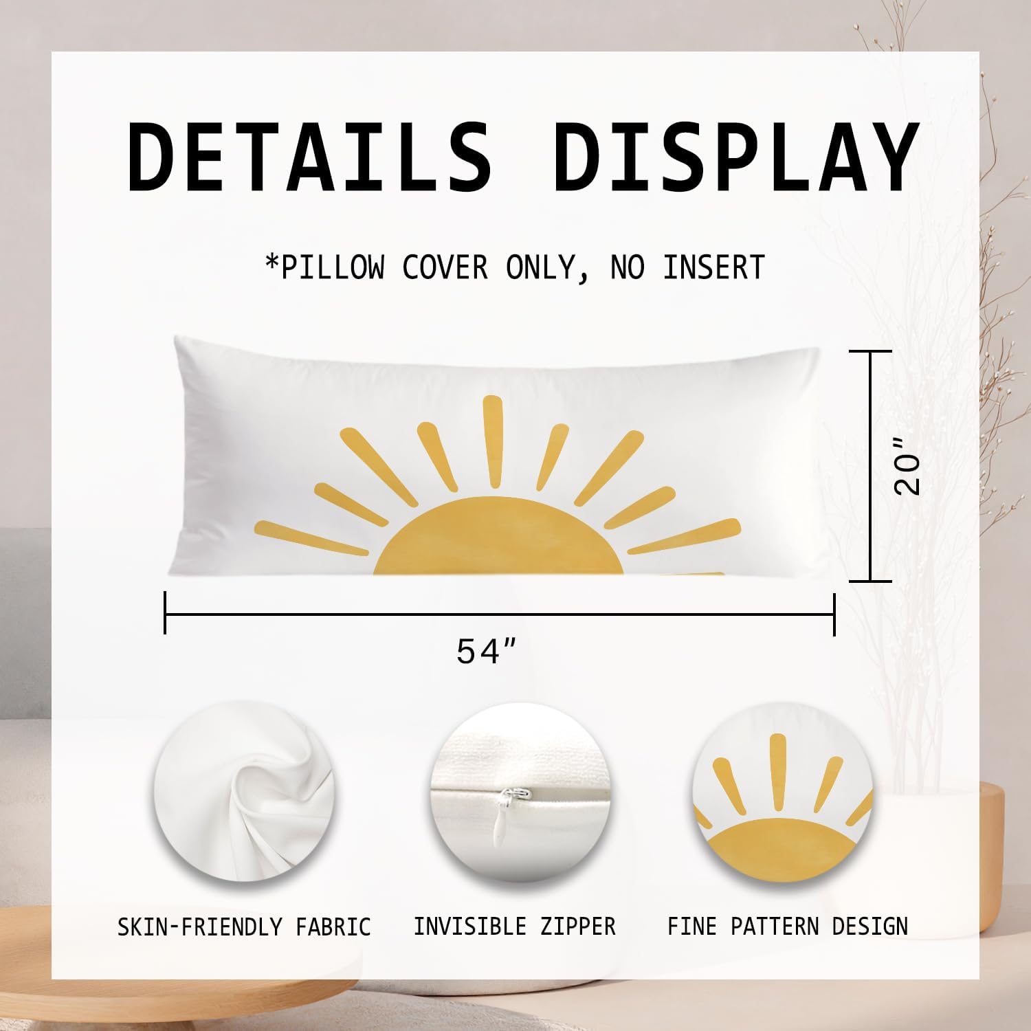 Boho Cute Sun Sunshine 20x54 Body Pillow Cover, Boho Sunshine Nursery Decor, Kids Room Decor, Modern Horizontal Sun Sunset Sunrise…