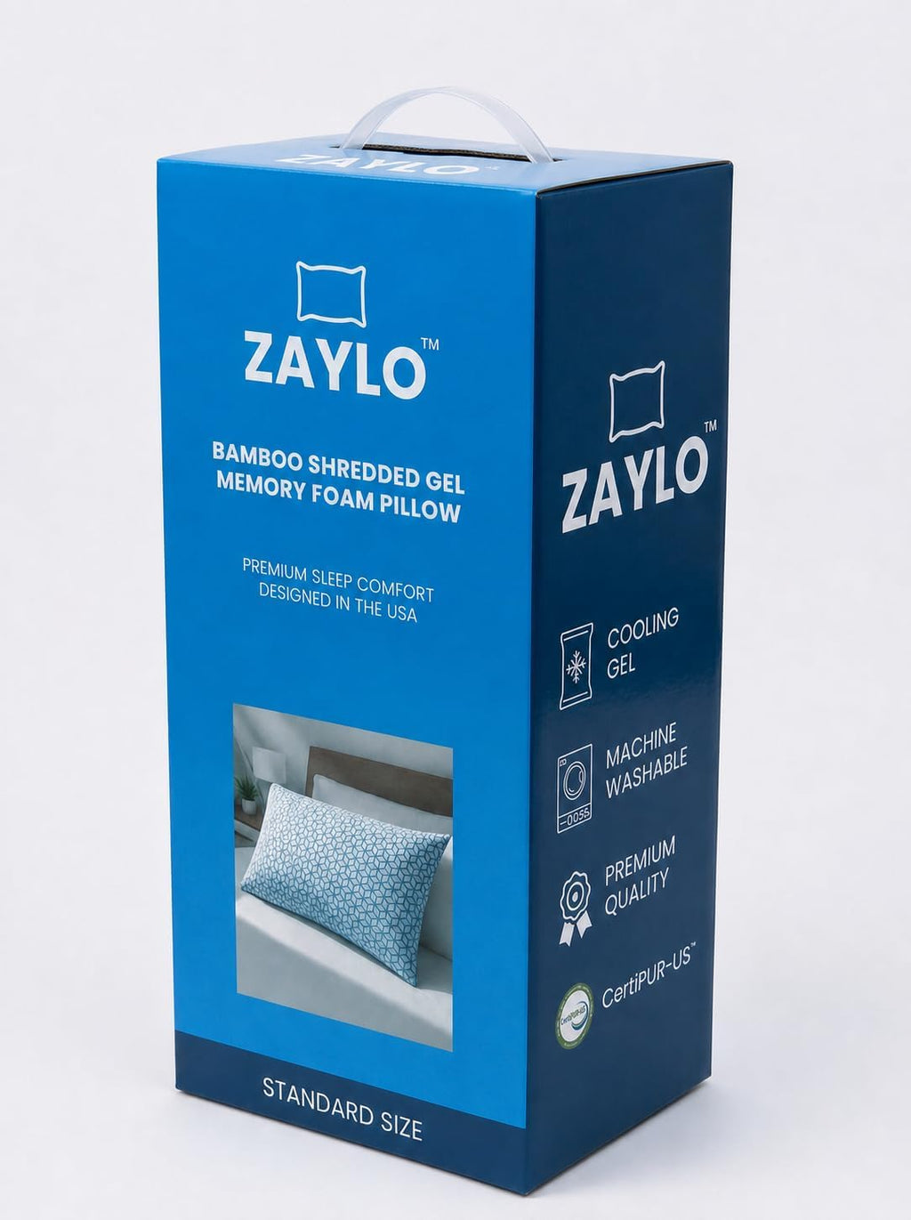 ZAYLO Premium Bamboo Memory Foam Pillow - Adjustable Cooling Support (Standard Size)