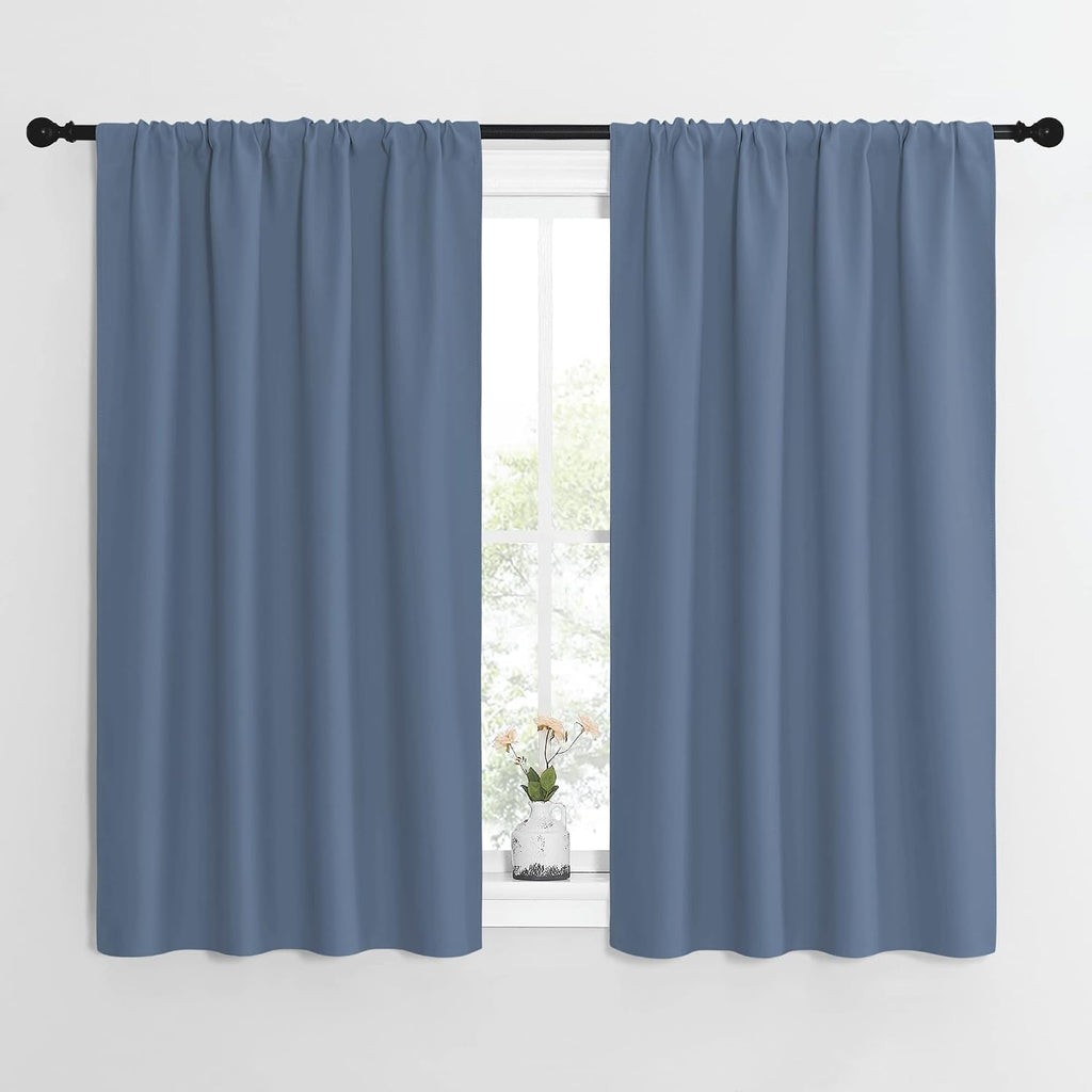 NICETOWN Kitchen Curtains, Short Blackout Curtains & Drapes, Small Window Rod Pocket Draperies for Bedroom (Stone Blue, 42 inches Wide x…