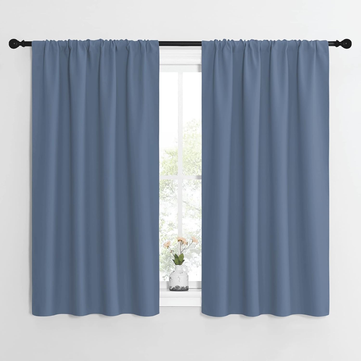 NICETOWN Kitchen Curtains, Short Blackout Curtains & Drapes, Small Window Rod Pocket Draperies for Bedroom (Stone Blue, 42 inches Wide x…