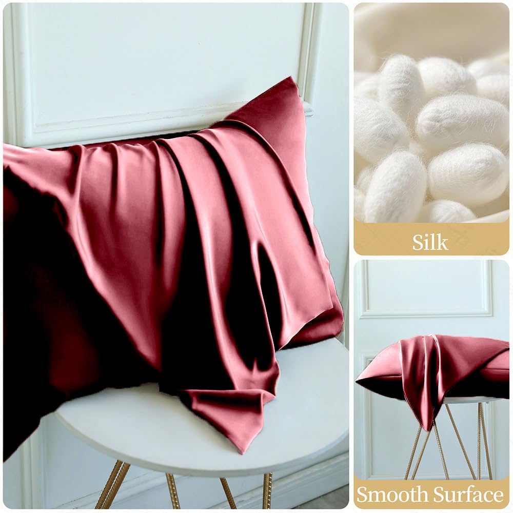 Mulberry Silk Pillowcase for Hair and Skin Standard Size, Silk Pillowcase 20"X 26" with Hidden Soft Breathable Smooth Cooling Pillow…