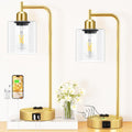 Innqoo Industrial Gold Table Lamp for Bedrooms Set of 2-3-Way Dimmable Desk Lamp with USB C+A Ports and Outlet, Gold Lamps with Clear…