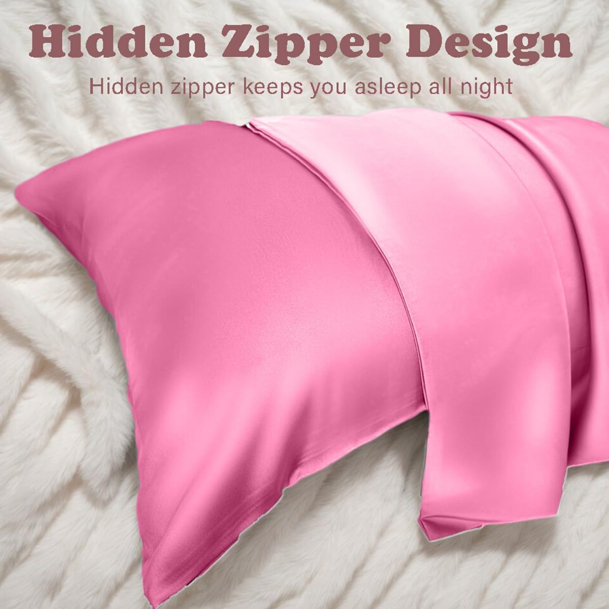 Mulberry Silk Pillow Cases Queen Size with Hidden Zipper, Ultra Smooth and Soft Breathable Cooling Silk Satin Pillowcase for Hair and…