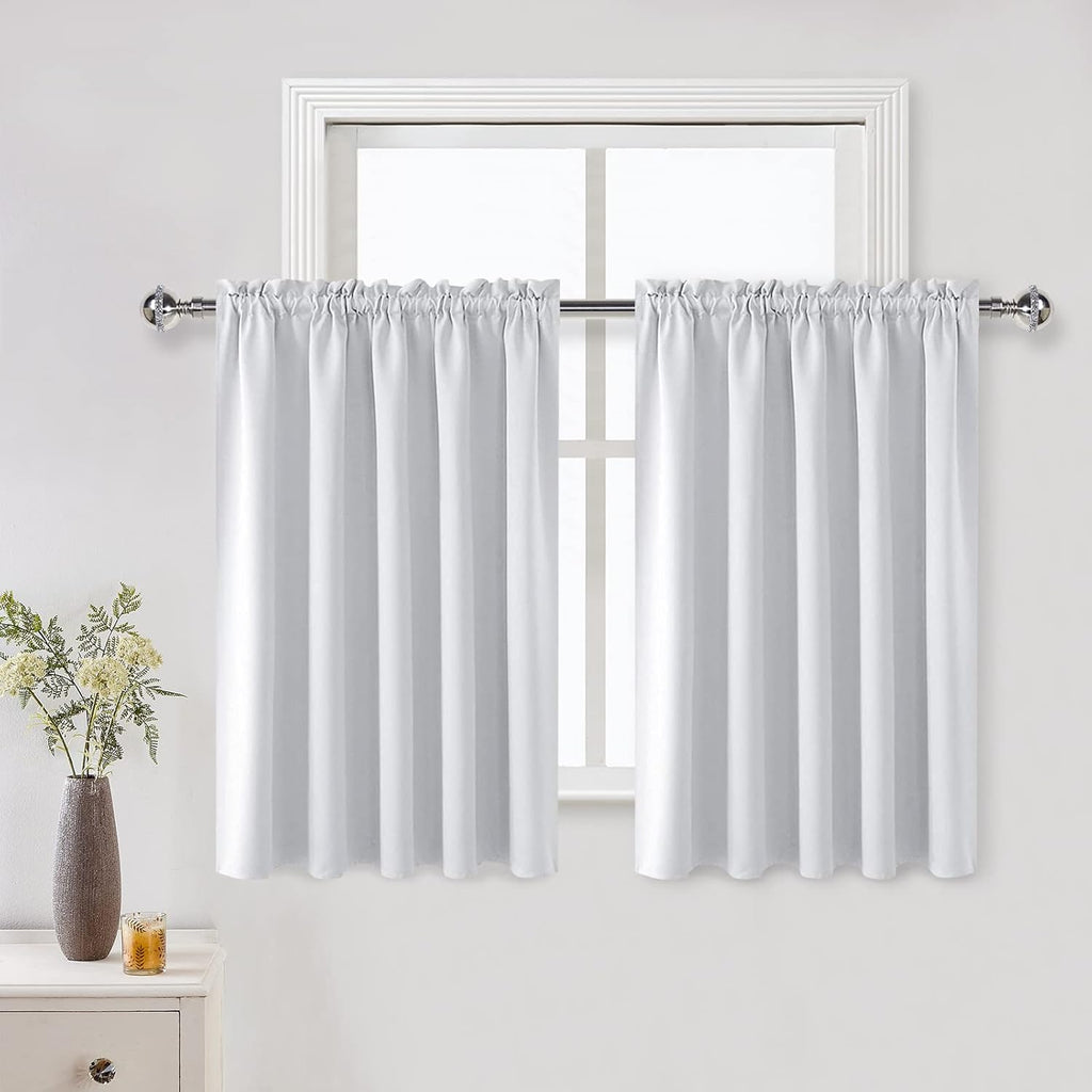 DWCN White Room Darkening Curtains for Kitchen/Bedroom, 60 x 36 inches Long - Energy Saving Window Drapes for Nursery with Rod Pocket…