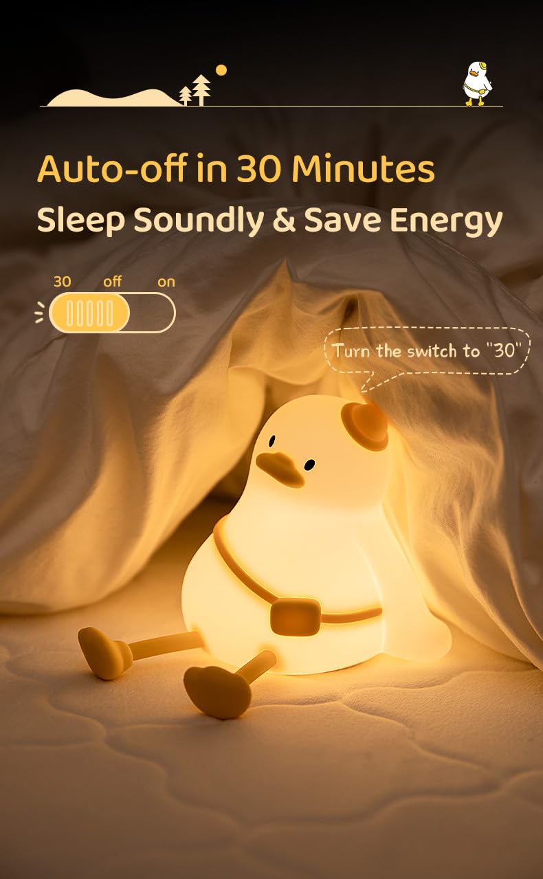 Atsuinightlight ATSUI Duck Night Light, Cute LED Squishy Novelty Animal Night Lamp, Food Grade Silicone, 3 Level Dimmable Rechargeable Nurs…