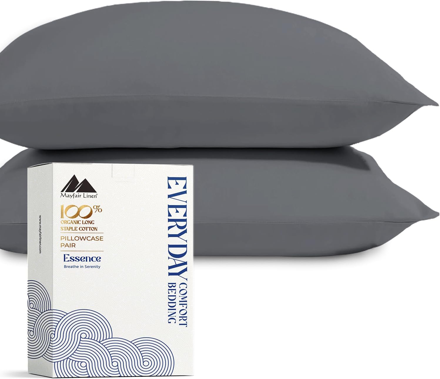 Mayfair Linen 100% Organic Cotton Percale Pillow Cases Queen/Standard Size Set of 2 - Percale Pillowcovers Standard/Queen (Dark Grey)…