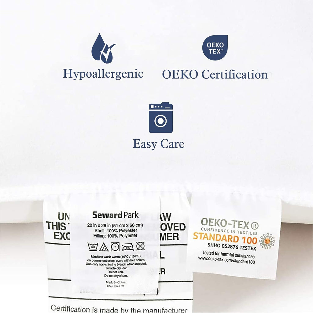 SewardParkhome Seward Park Bed Pillow King Size Set of 2, Shams Insert 20 x 36 inch, Down Alternative Cooling Pillows for Stomach, Side or…