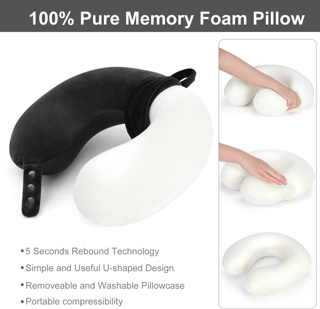 TALLGO Travel Pillow, Best Memory Foam Neck Pillow Head Support Soft Pillow for Sleeping Rest, Airplane Car & Home Use (Black5)