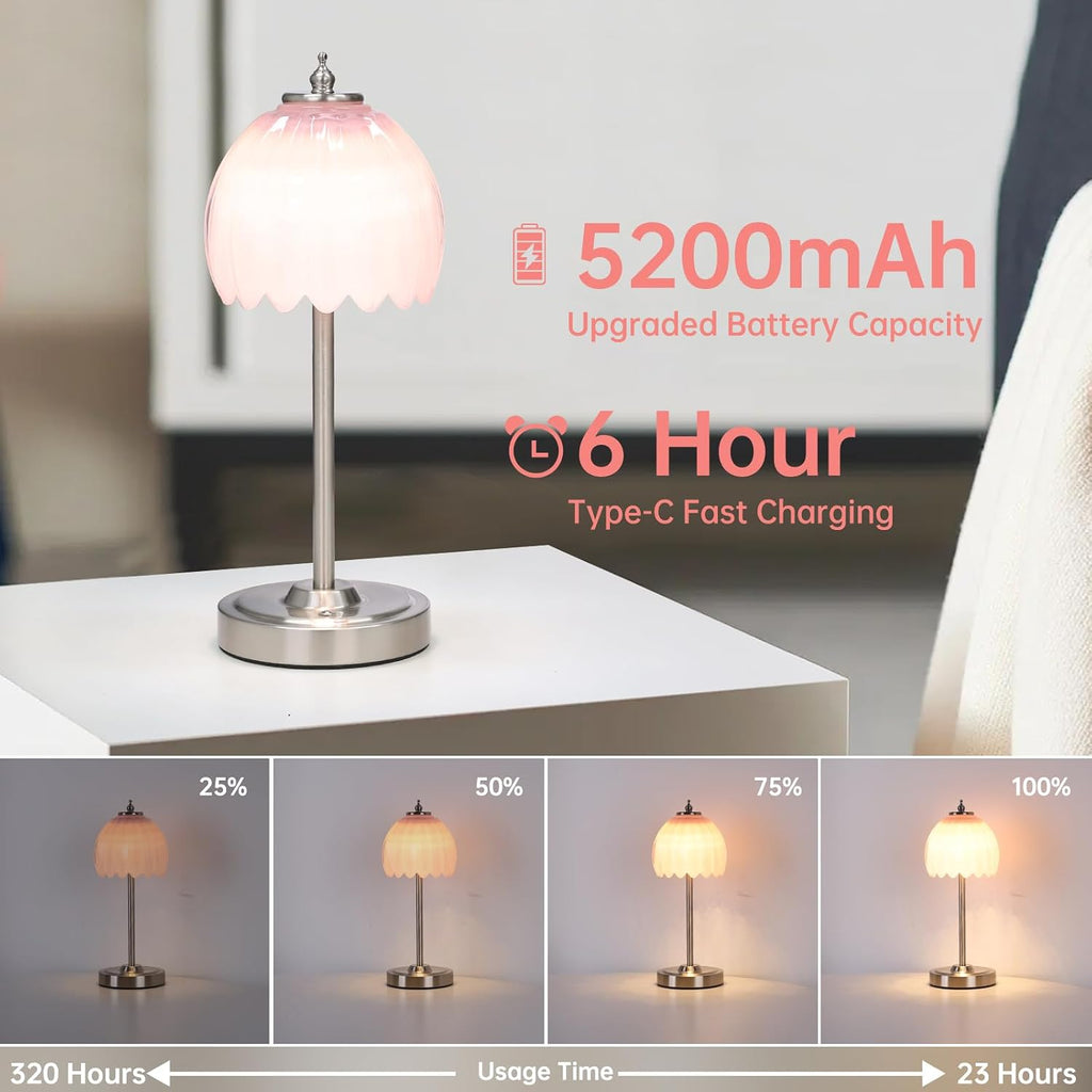 Shenmoyl Rechargeable Table Lamp with 5200mAh Battery & Touch Control - 3 Adjustable Color Temperatures, Cordless Dimmable Table Light…