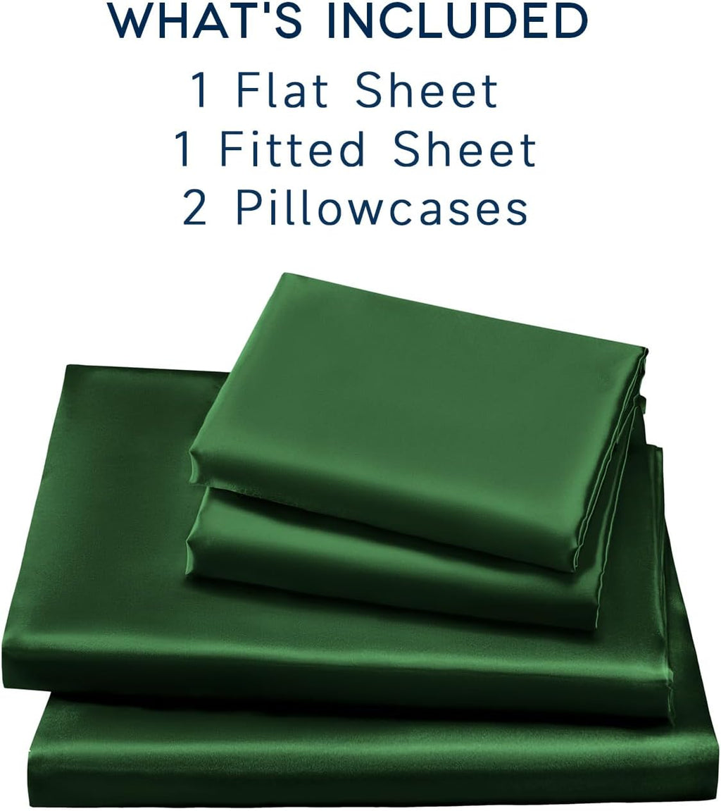 Golal Satin Sheets Full Size - 4 Pieces Luxury Silky Soft Bed Sheets, Wrinkle-Free Dark Green Satin Silk Sheet Set with 1 Deep Pocket Fitte…