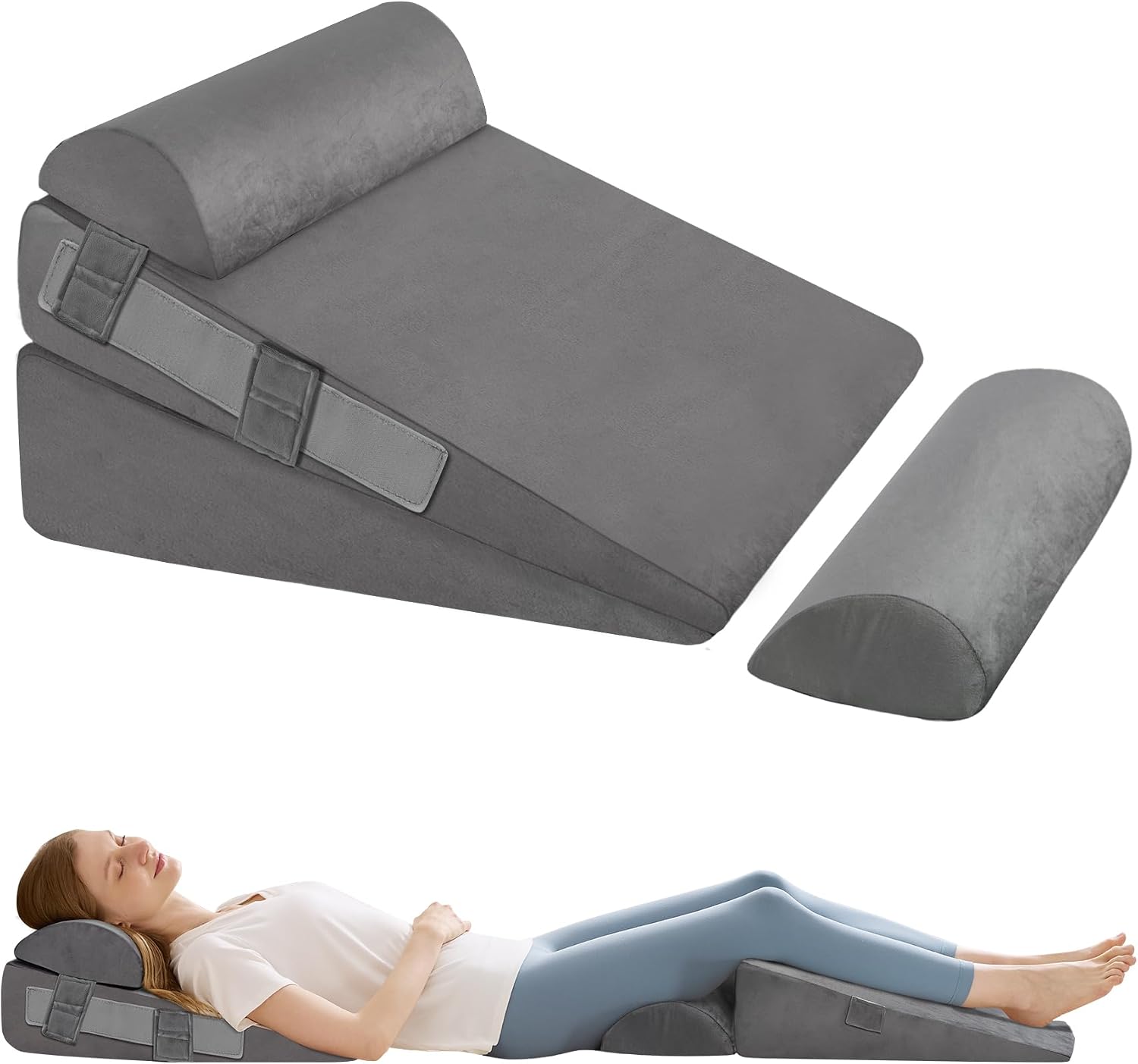 Wgakced 4Pcs Wedge Pillow Set for After Surgery, Acid Reflux Relief, Adjustable Bed Wedge Pillows for Sleeping, Anti Snore, Memory Foam Trian…
