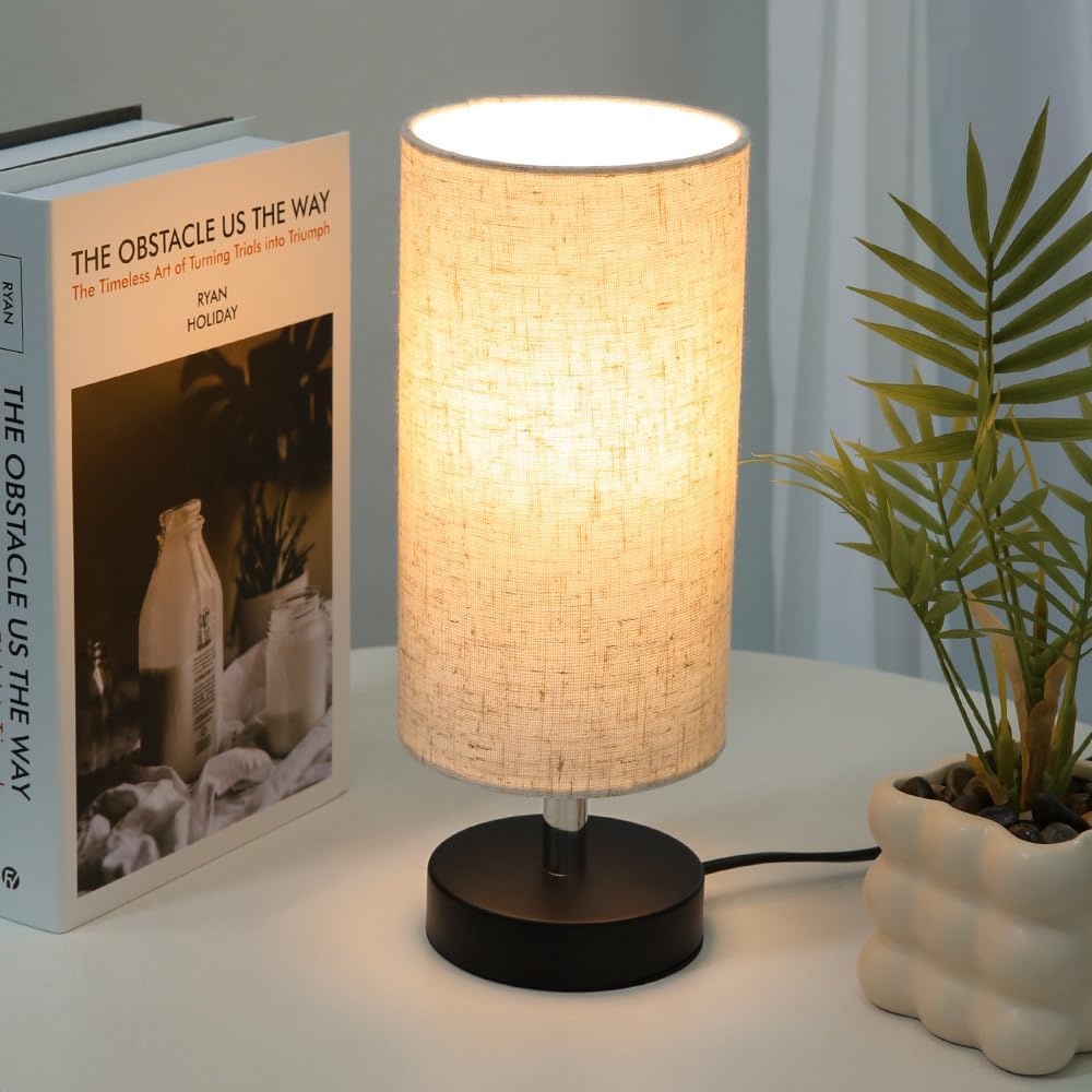Bedside Table Lamps, Table Lamp for Bedroom, Lamps for Night Stands with Linen Lampshades, Small Table Lamp for Living Room, Office (Bulb…
