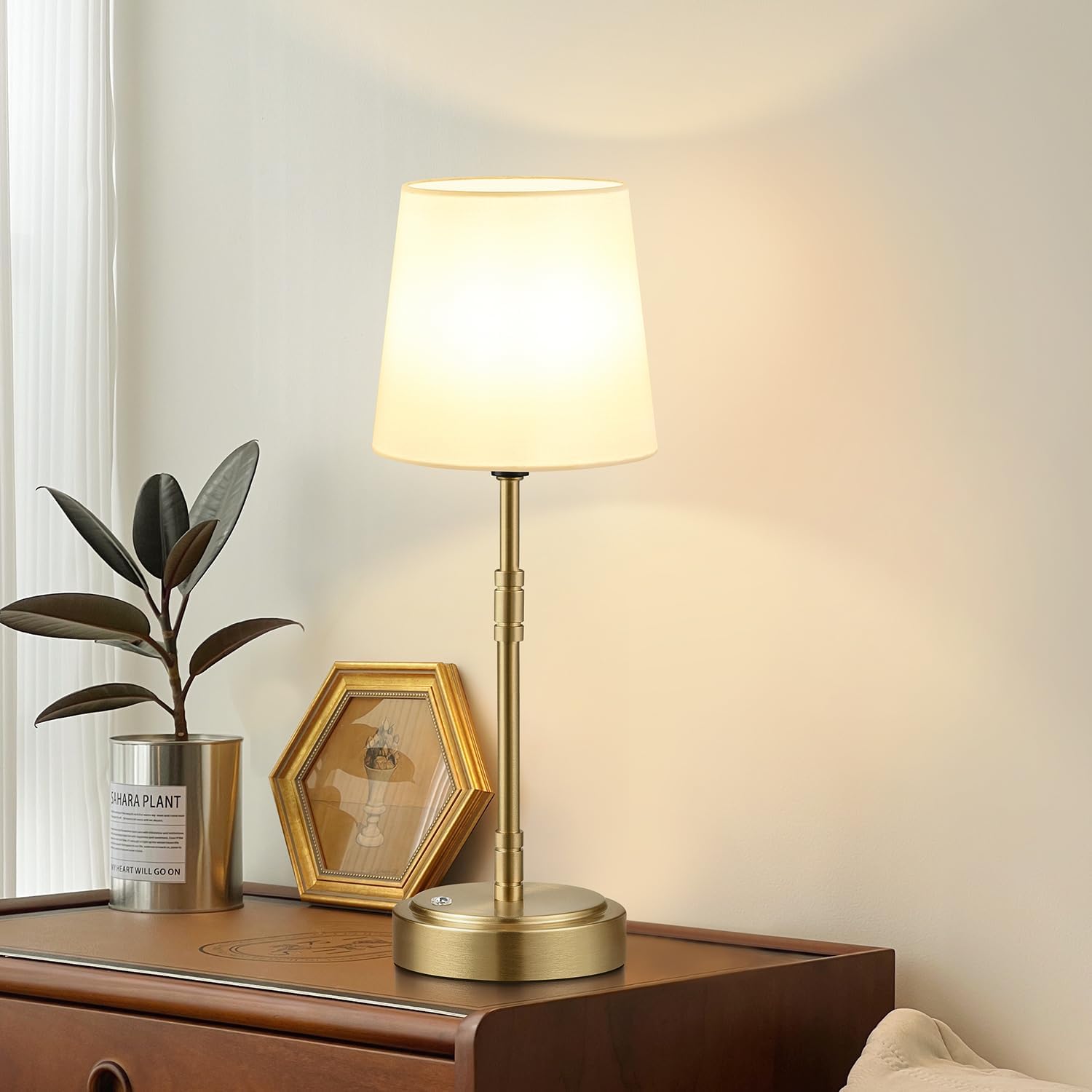 Cordless Table Lamps Set of 2 – Battery Operated Lamp with 7500mAh Rechargeable Battery, Stepless Dimmable Vintage Brass Desk Wireless…