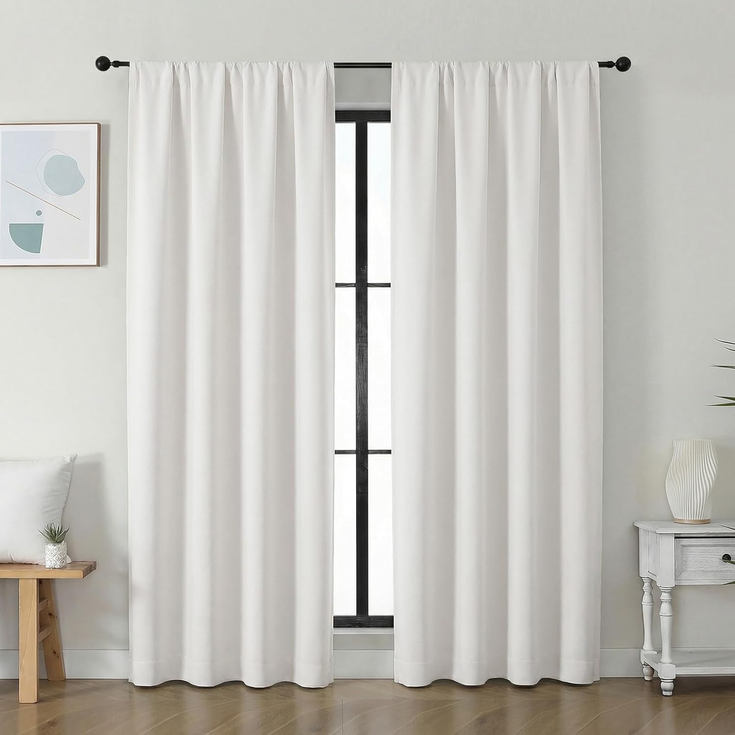 Simplebrand Ava Ivory Light Filtering Curtains for Bedroom 72 Inch Length 2 Panels Set, Privacy Thermal Insulated Rod Pocket Door Window Cu…