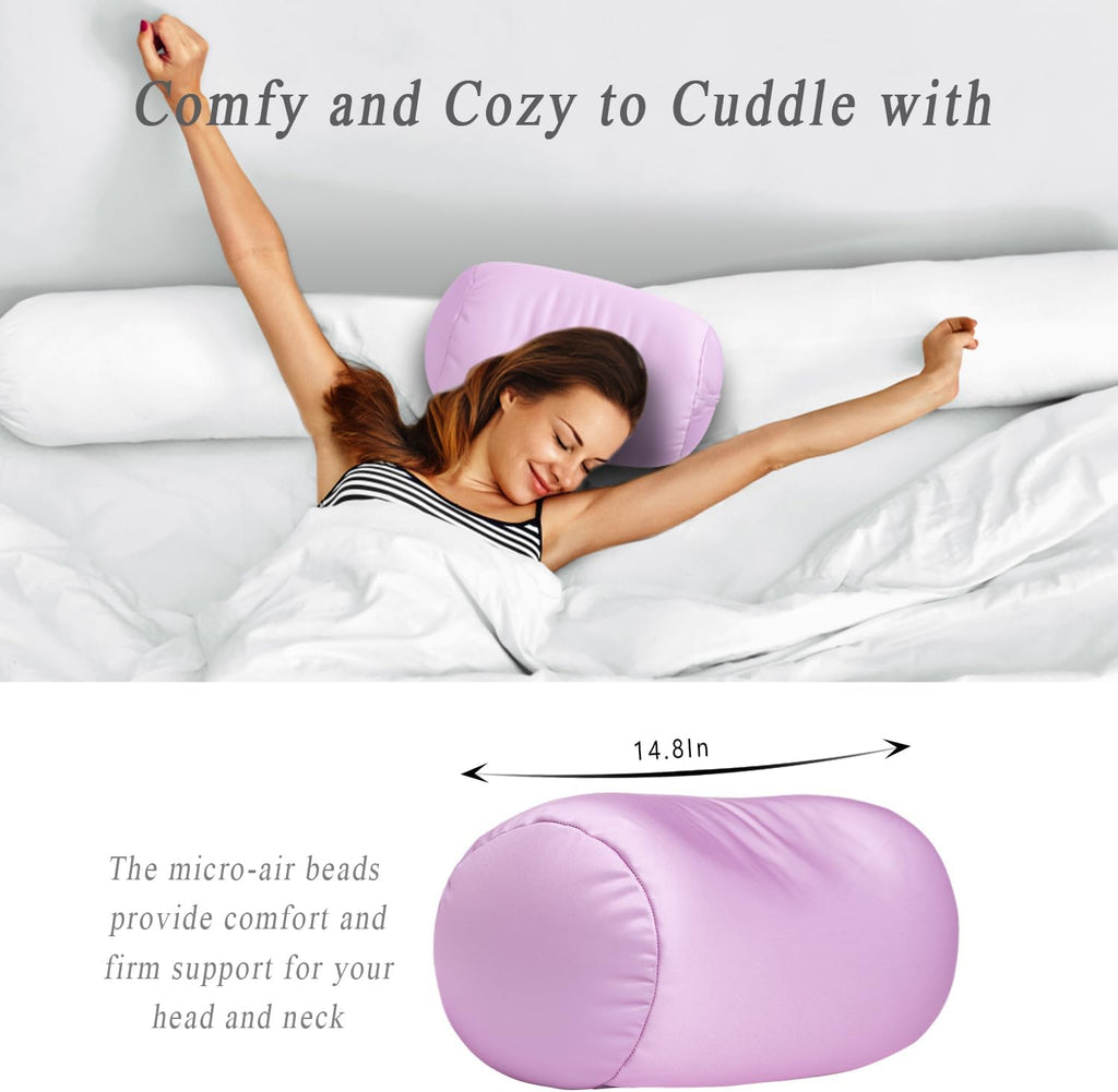 Microbead Neck Body Pillow Tube Microbead Bolster Bean Smooth Cool Pillow Neck Cervical Roll Pillow for Sleeping 7 x 12Inch Throw Travel…