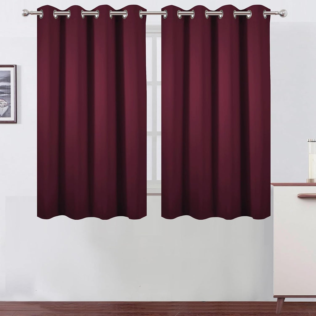 Lemomo Blackout Curtains 66 x 54 Inch Long Burgundy Red Curtains Set of 2 Panels Room Darkening Curtains for Bedroom and Living Room 54 Inc…