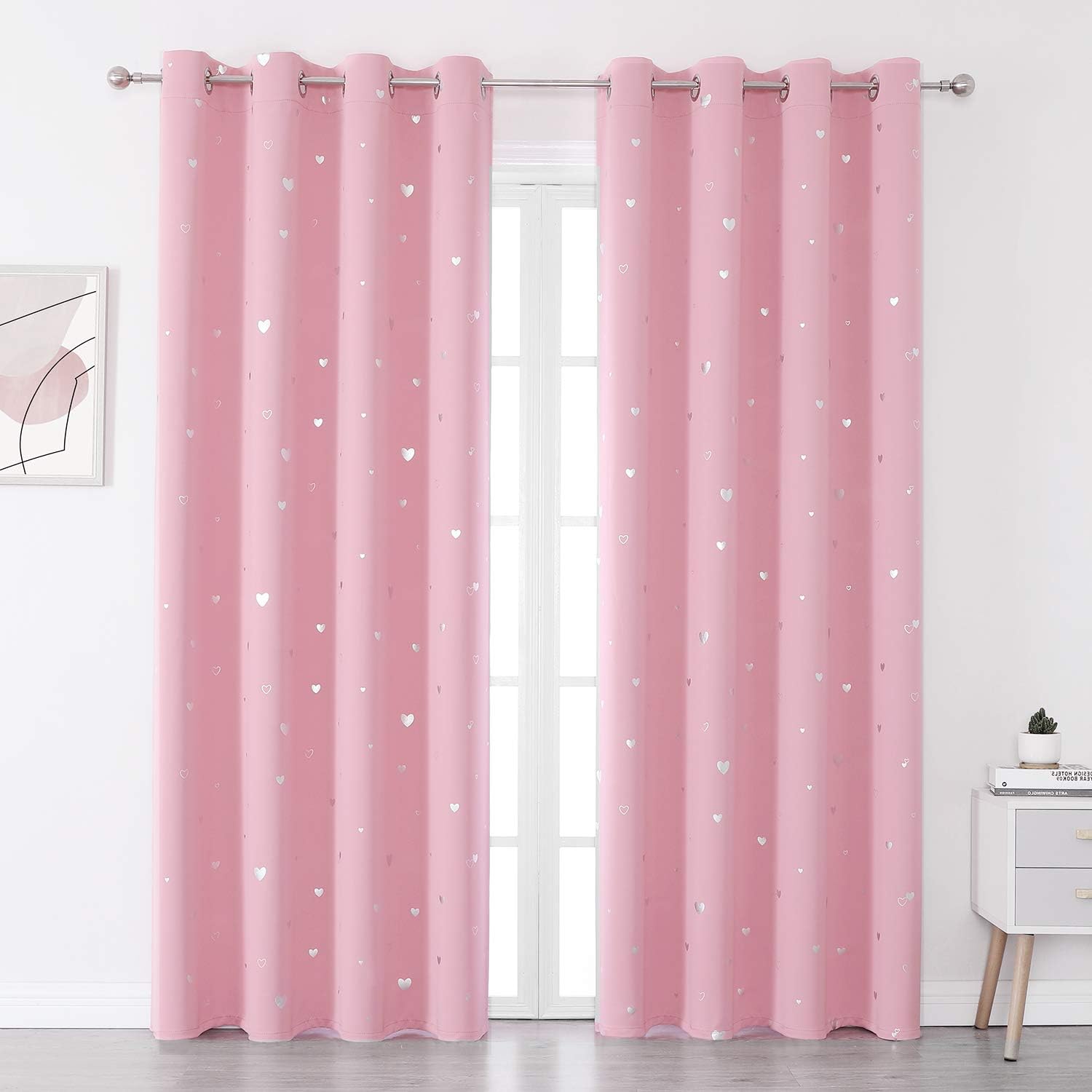 Smileweaver SMILE WEAVER Pink Kids Curtains for Girls Bedroom Silver Print Window Drapes Soft Thick Thermal Insulated Window Treatment Grom…
