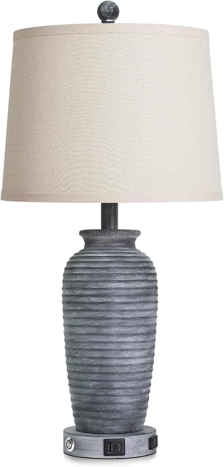 CINSARY 25" Retro Distressed Black Farmhouse Jar Table Lamps Set of 2, 3 Way Touch Control Rustic Bedside Lamps with USB A+C Ports & AC…
