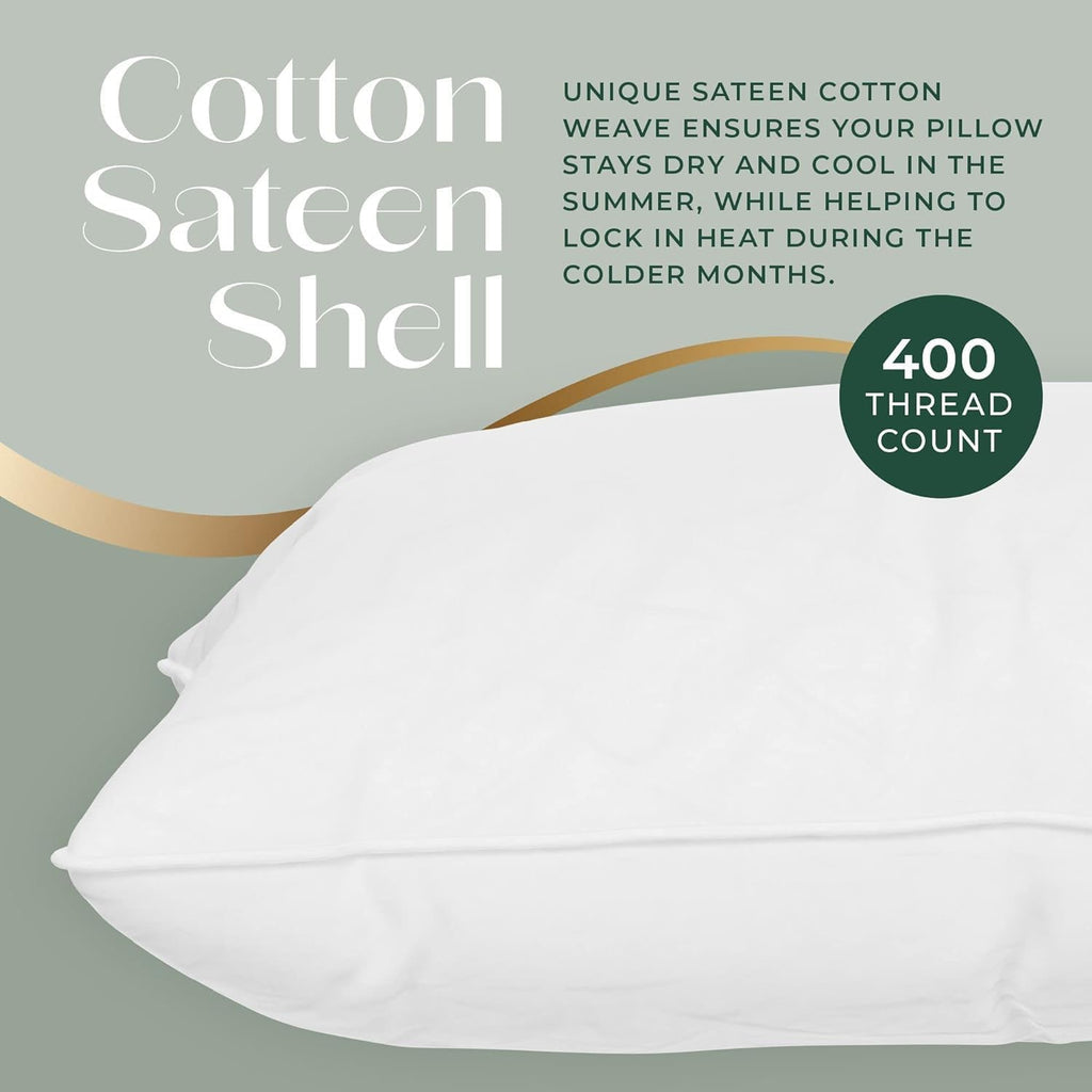 East Coast Bedding European Pure Down Pillow, 800 Fill Power, 400 Thread Count Cotton Sateen Shell, Queen Soft