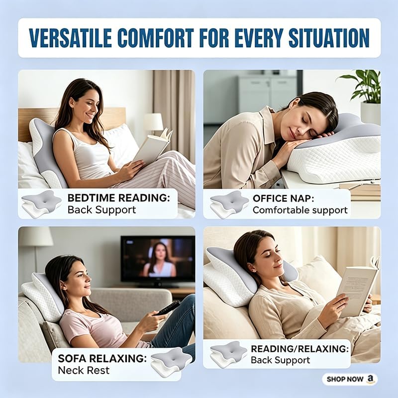 WKEFF Cooling Neck Support Pillow, Adjustable Cervical Memory Foam for, Odorless Ergonomic Orthopedic Bed Pillows for Side Back Sto…