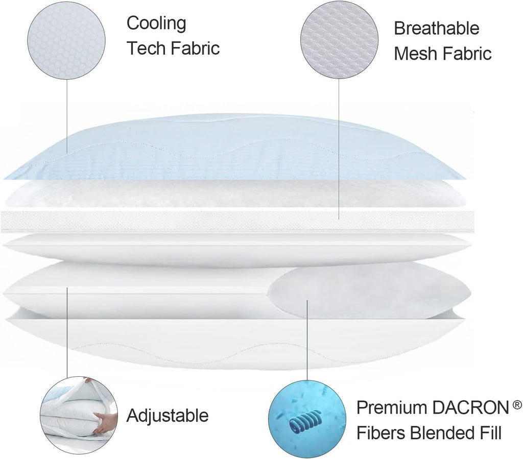 Ant-Home Cooling Adjustable Pillow for Side, Back, Stomach Sleepers, Customizable Support Pillows for Neck, King Size Set of 1 Luxury Bed Pi…