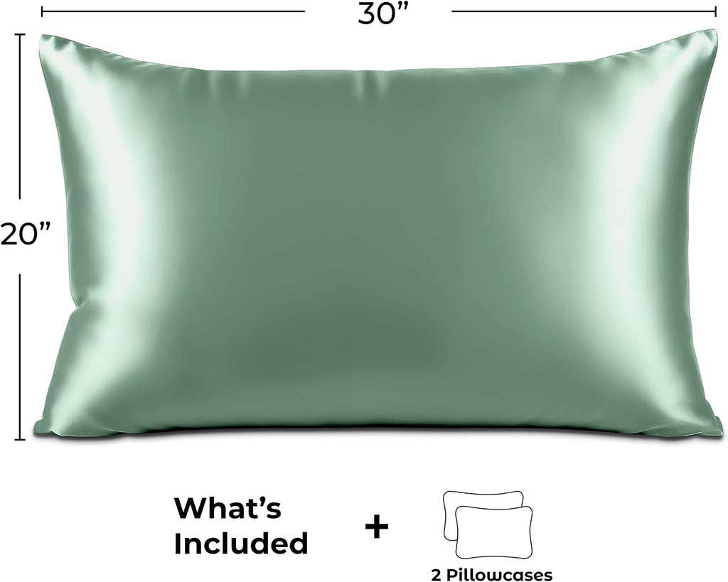 PureBedding Pure Bedding Satin Pillowcase 2 Pack - Queen Size (20"x30", Champagne Green) - Silky Pillow Cases for Hair and Skin - Satin Pil…