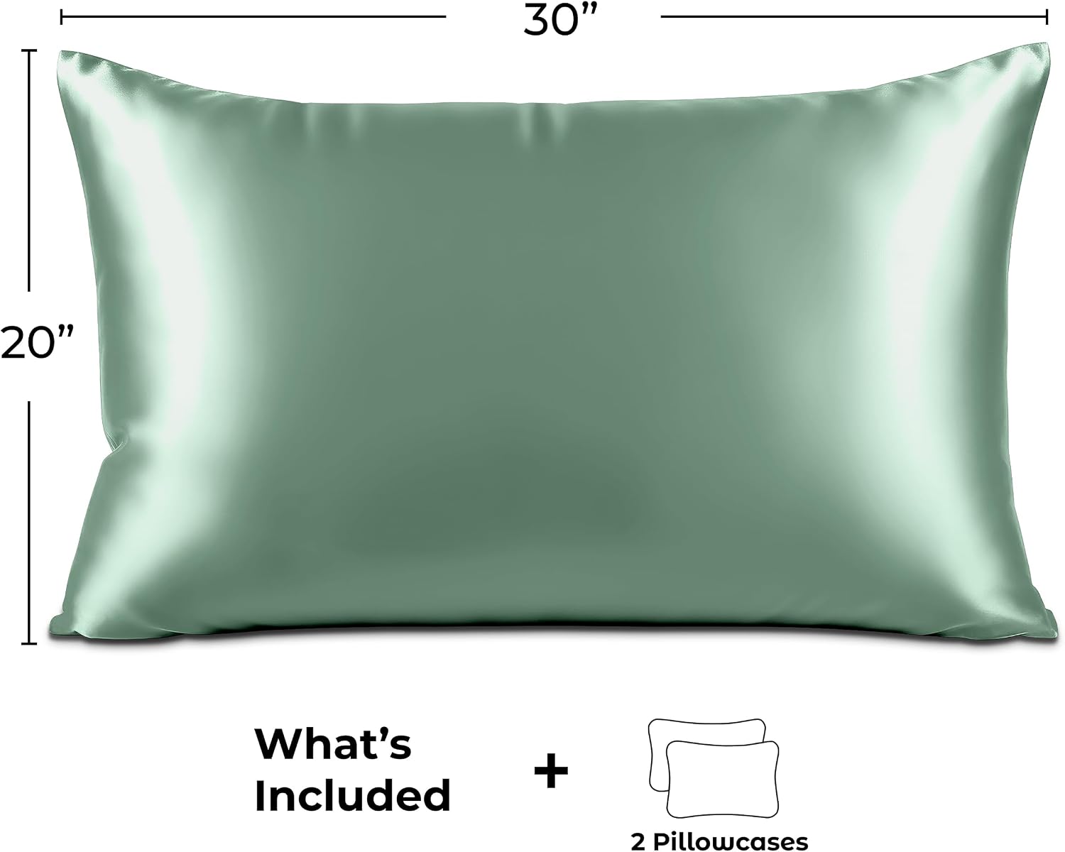 PureBedding Satin Pillowcase 2 Pack - Queen Size (20"x30", Champagne Green) - Silky Pillow Cases for Hair and Skin - Satin Pillow Covers wi…