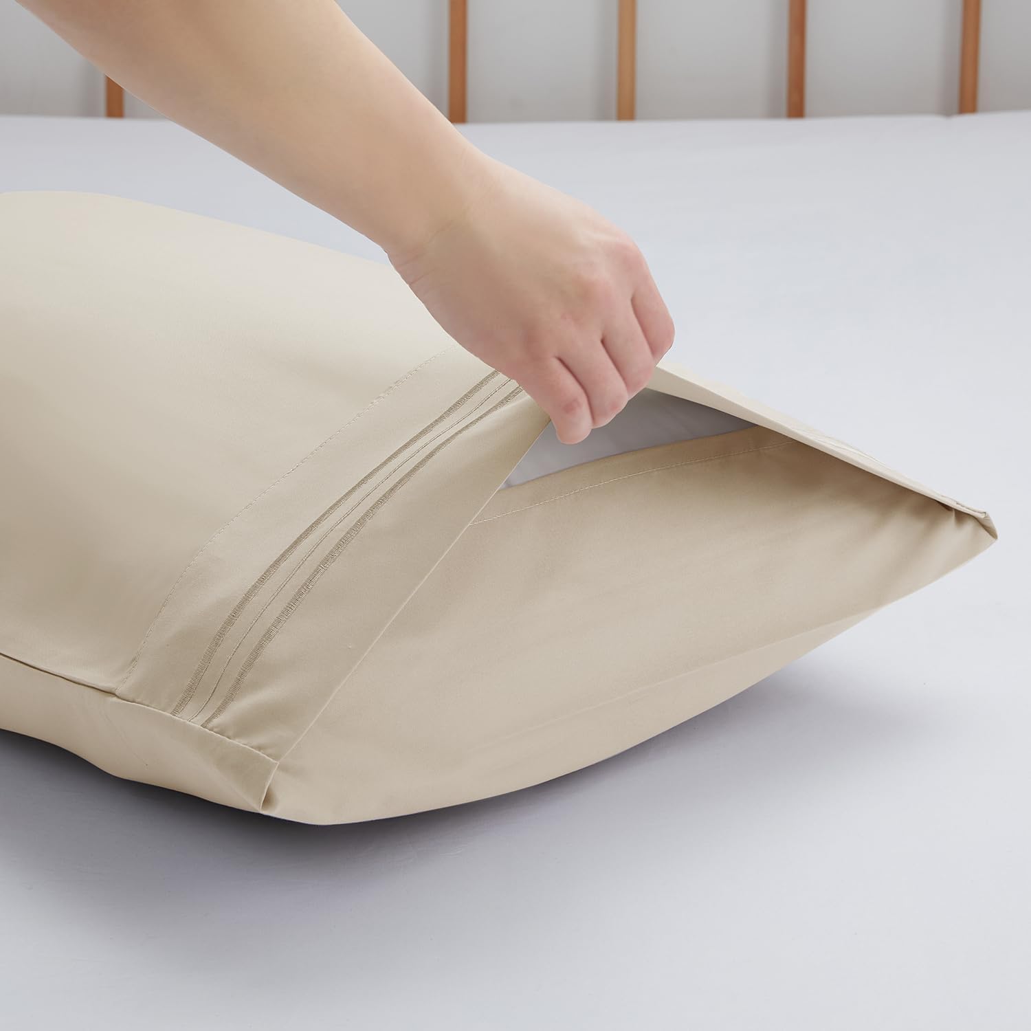 Nestl King Beige Microfiber Pillowcase, 2 - Soft, 1800 Thread Count, Envelope Closure, Set of 2, 20x40 Inches cotton