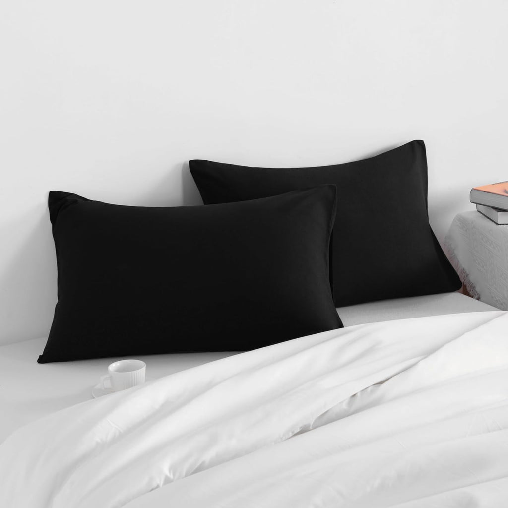 Ntbay Queen Pillow Cases Set, 2 Pack Brushed Microfiber 20x30 Inches, Soft, Wrinkle, Fade, Stain Resistant Black Pillow Cases with Envelope…